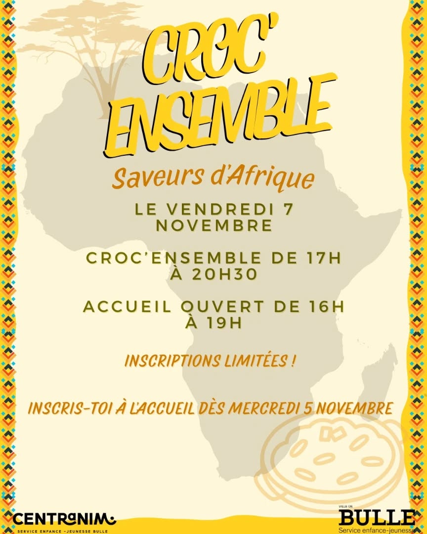Ce vendredi Croc'ensemble saveur Afrique !😋
Inscris-toi dès ce soir !