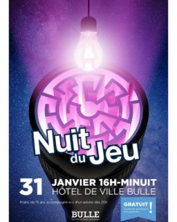 Jeux, rires et découvertes au cœur de Bulle!
La Nuit du jeu, c’est le 31 janvier, de 16h à minuit, à l’Hôtel de Ville: des animations gratuites pour enfants (petits et grands), ados et adultes. 🥳
@bulles.de.crystal 
@ludodelagruyere 
@la_vache_qui_joue 
@leshautsplateauxjeux 
@adeptusgeekus 
@espacefamille_touptis 
@bd.food_sarl