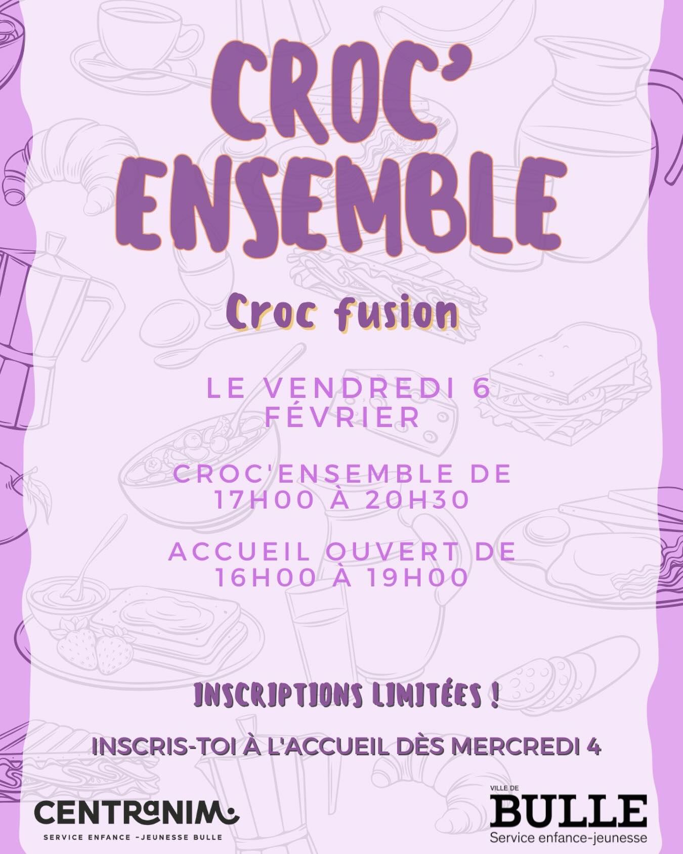 Croc fusion ! 😋
Inscris-toi dès ce mercredi 04 février à l’accueil ! 🖌️