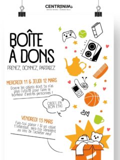 Prenez, donnez et partagez! 🎁
Découverte de notre boîte à dons cette semaine à l’accueil! 

Envie de donner une nouvelle vie à un objet que tu n’a plus besoin ? Pas de soucis, pose le dans la boîte ! 
Envie d’un nouvel objet? Problème réglé, il y en dans la boîte ! 😉