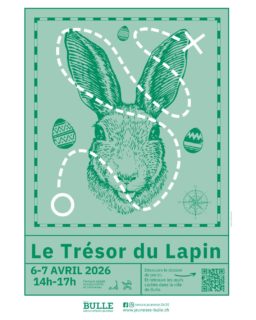 🐰🥚 Chasse aux œufs à Bulle ! 🍫✨

Le lapin est passé par la ville… mais dans sa course, il a semé ses œufs un peu partout !
Saurez-vous les retrouver ???

Partez à l’aventure en famille à travers Bulle :
🔎 énigmes à résoudre
🥚 œufs cachés à retrouver
🔤 lettres à rassembler

Infos pratiques :
🕑 Horaire : 14h – 17h
📍 Départ libre

📝 Comment participer ?
Imprime le dossier de jeu
Ou utilise-le directement sur ton téléphone
Ou viens le chercher au Centranim

🎁 À la fin, retrouve le lapin… et découvre son coffre gourmand !

Et pour les plus curieux…
🥚✨ un œuf d’or est caché quelque part en ville…

Viens tenter ta chance ! 🐰🍫