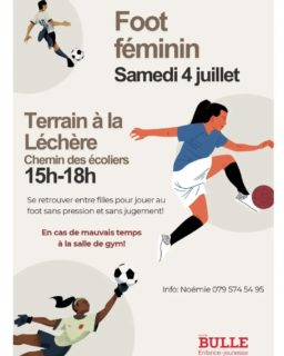 Le foot féminin est de retour le samedi 4 juillet ⚽️
Au terrain de la Léchère, Chemin des écoliers, de 15h à 18h 📍🕜