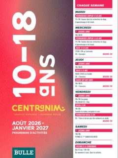 « Découvre nos programmes sur notre site internet. Le lien se trouve dans notre bio Instagram » : https://jeunesse-bulle.ch/centranim/